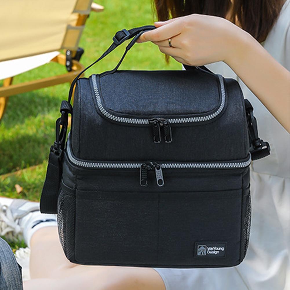 Insulated Lunch Bag Double Deck Outdoor Picnic Bag Portable Thermal Lunch Bag for Work Camping Hiking Beach Picnic