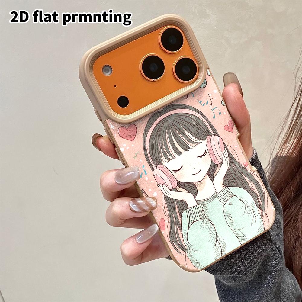 Phone Case: 2D Flat Lambskin Suitable for iPhone 18 17 16 15 14 13 Pro Protective Case, Hand-drawn Girl, Christmas and Halloween Gifts