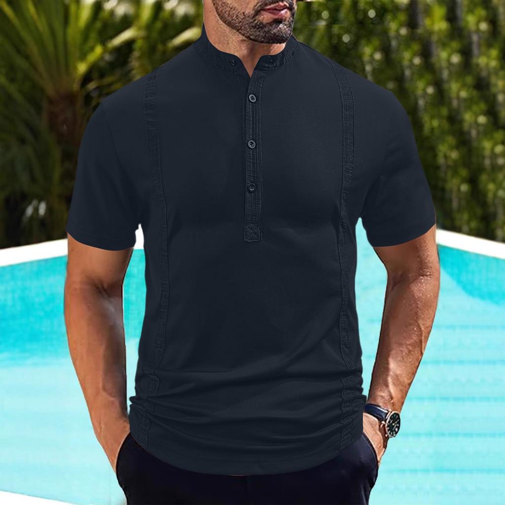 Summer Men Stand Collar Short Sleeve T-shirt Men