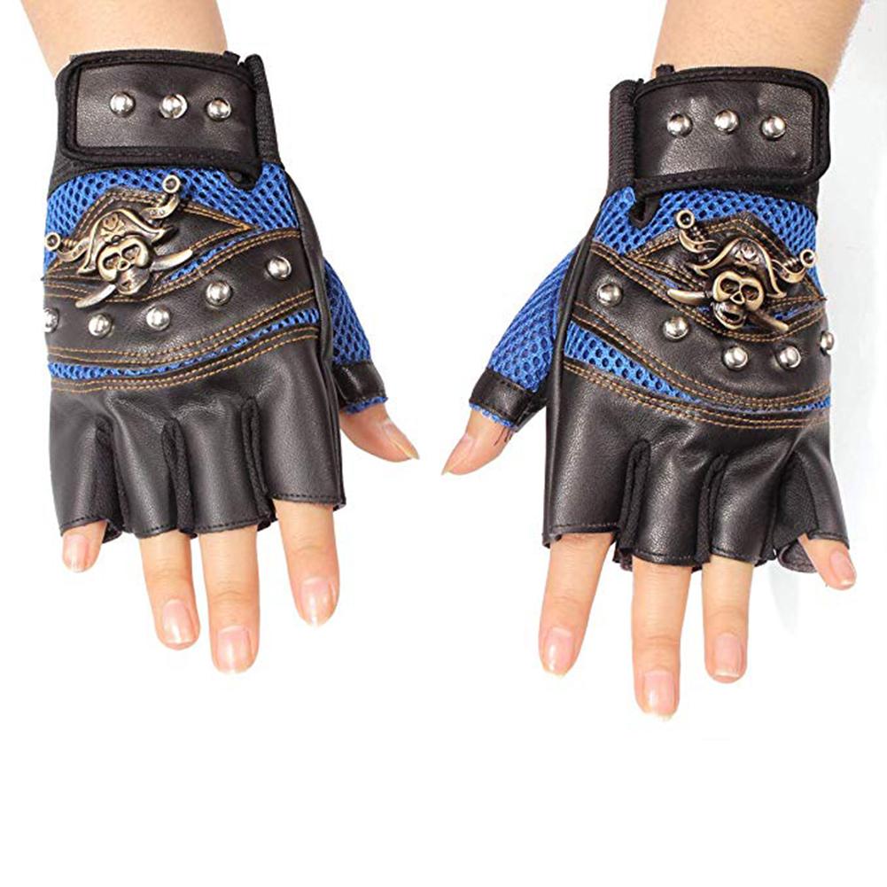 1 Paar Kunstleder Nieten Piraten Skelett Handschuhe Punk Halbfingerhandschuhe Herrenhandschuhe für