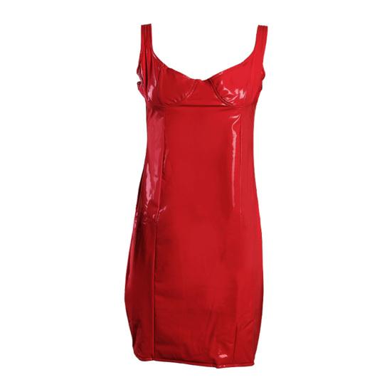 

Женское однотонное платье-мини из искусственной кожи без рукавов на молнии для ночного клуба L красный