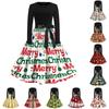 Women's Casual Vintage V-Neck Dress with Christmas Snowflake and Tree Print