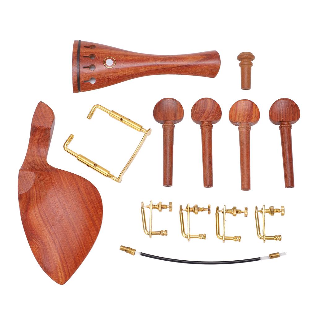 Violin Chinrest Complete Professional Jujube Wood Violin Cheek Rest with Pegs Tail Post Rope Tailpiece Screw