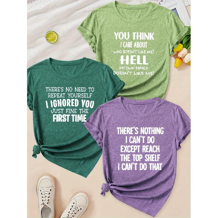 Elegant Simple Letter Print Round Neck Women Short Sleeve Outfit Set