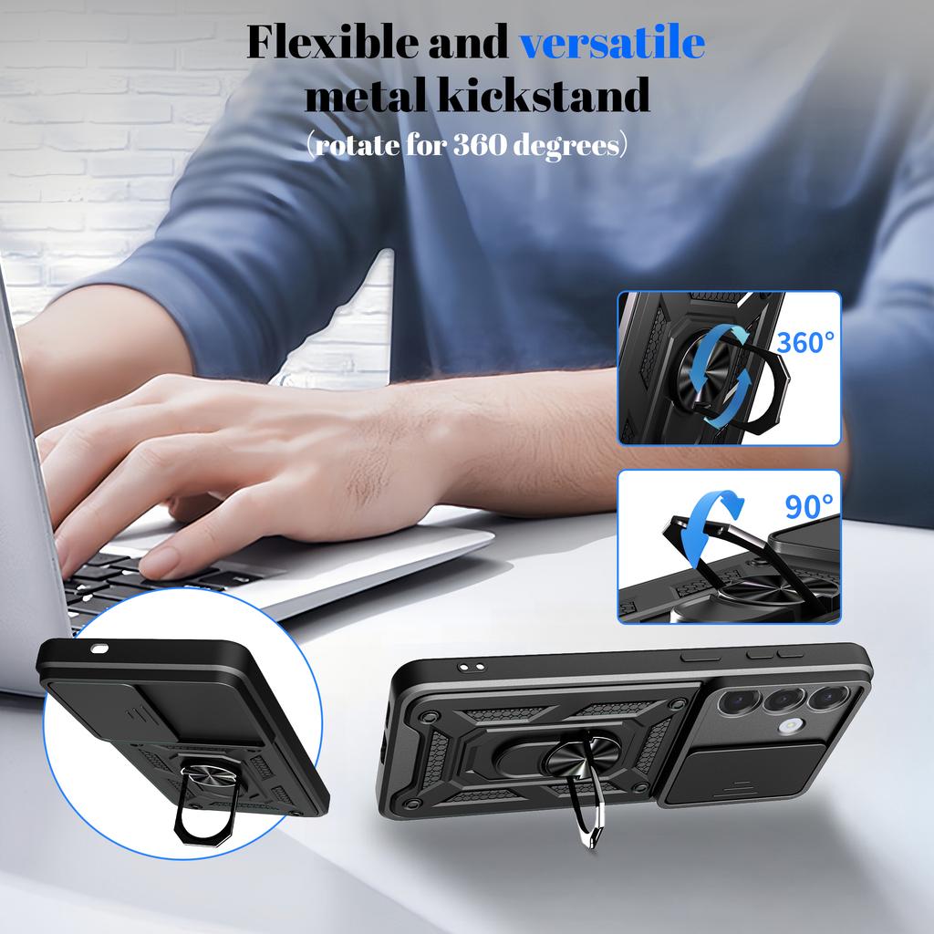 Lens Slide Camera Protect Armor Case For Samsung Galaxy S26 Ultra S2 Edge S24 S23 S22 Plus Phone Case Ring Holder Stand Cover
