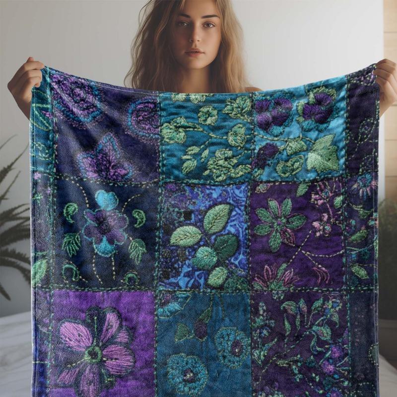 Cozy Flannel Throw Blanket with Vintage Floral Leaf Print Soft Warm Bed Car Office Camping and Travel Perfect All-Season Gift