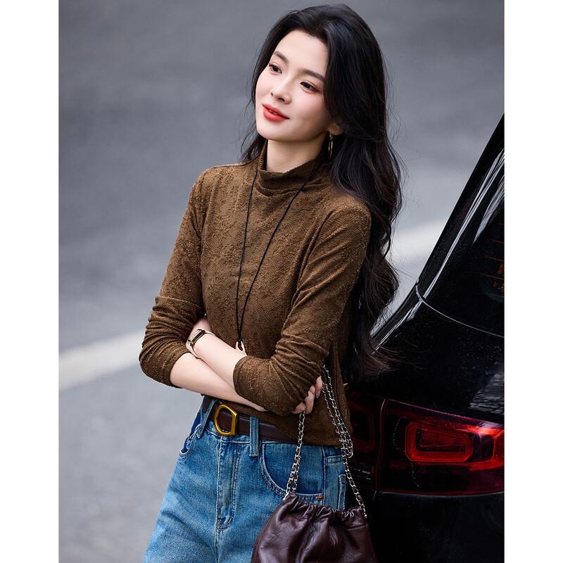 

Women s High-Neck Jacquard Slim-Fit T-Shirt S