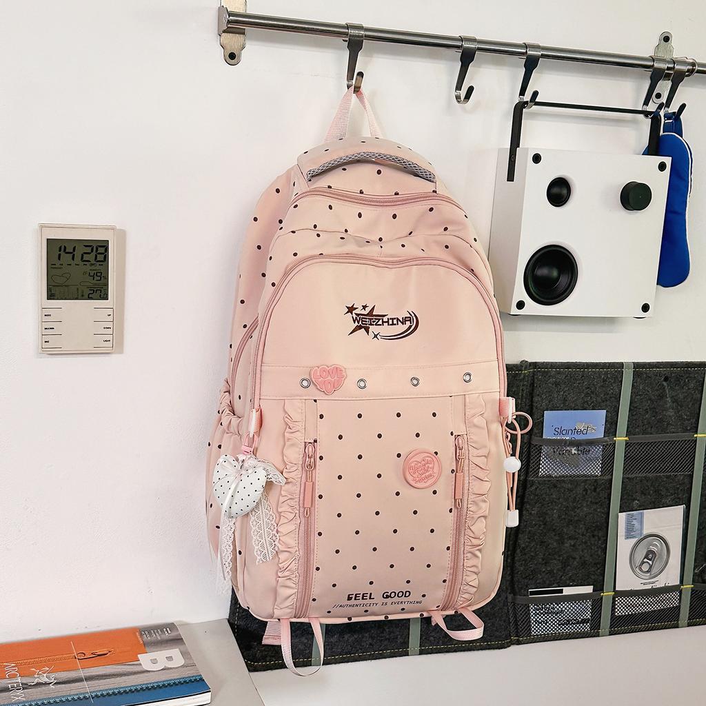 Schoolbag New Japanese school bag for junior high school students Women's polka dot backpack Female students High value large capacity boys backpack