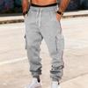 Men Cargo Jogger Sweatpants, Elastic Drawstring Waist Side Flap Cargo Pockets Stripe Seam Ribbed Ankle Cuffs Soft Fleece Casual Athletic Trousers