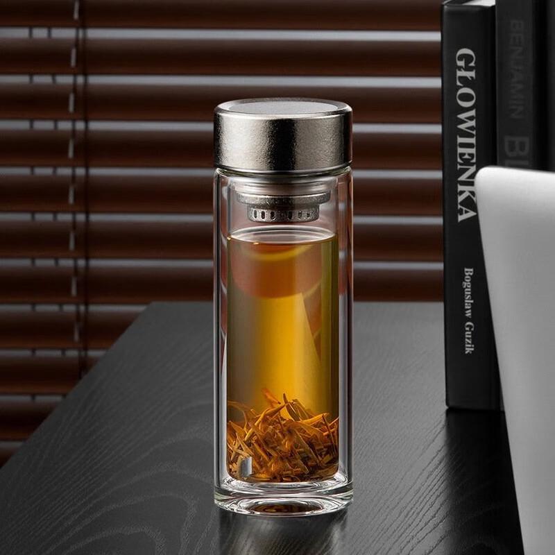 Mingshi Double-Wall Glass Tea Cup with Titanium Lid & Infuser