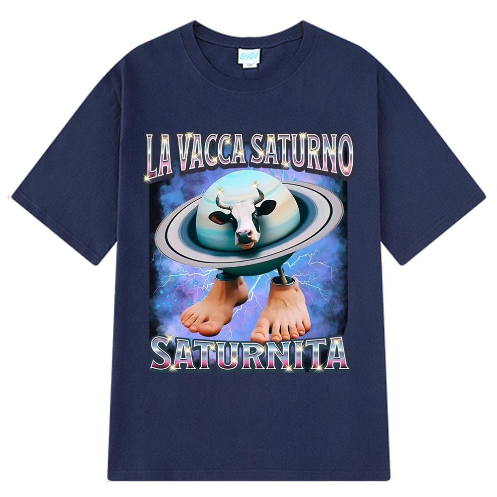 La Vacca Saturno Saturnita Rolig Ko Meme T-shirts Herrkläder Mode Humor T-shirt Casual Lös Bomulls T-shirt Streetwear