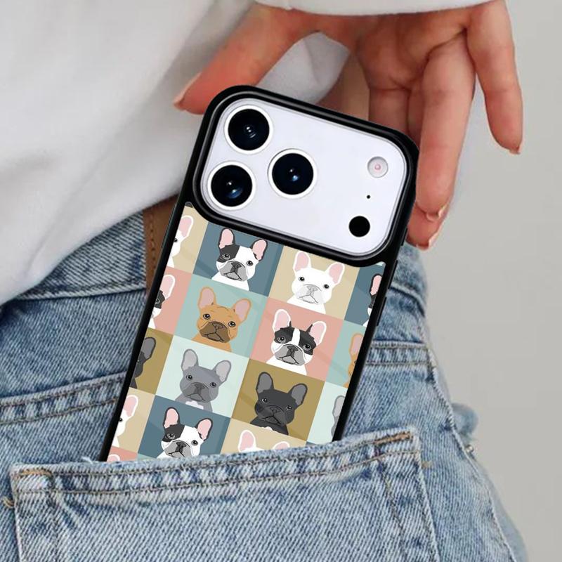 Cartoon French Bulldog Phone Case for iPhone 16e 15 14 13 12 17 Pro Max Plus Air 17pro Cover Coque