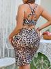 2026 Leopard Print Sexy Backless Three-Piece Swimsuit with Split Gauze Skirt