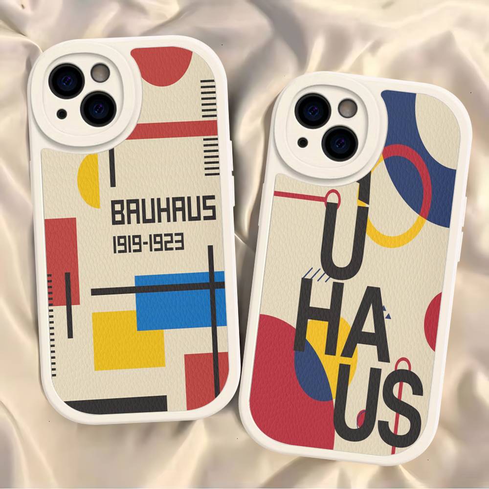 B-Bauhaus Fashion Retro Art Leather Phone Case For IPhone 16 16e 15 14 13 12 11 Pro Max Plus Mini Cover