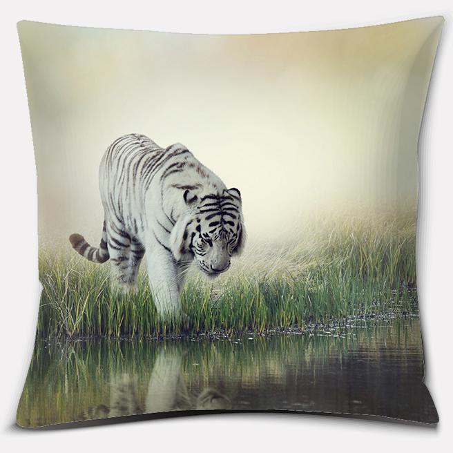 Tiger und Löwe Tierdruck Muster Kissenbezug für Zuhause Wohnzimmer Sofa Büro Autodekoration quadratisches Wurfkissen Kissenbezug