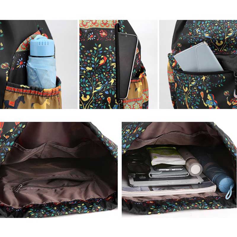 Leichte Bündeltasche im ethnischen Stil, Umhängetasche, wasserdichter Rucksack aus Nylon und Oxford-Gewebe mit Kordelzug, Hunderte bedruckte Reisetaschen, Flut