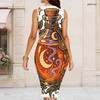 Women Plus Size Round Neck Sleeveless Halloween Ghost Print White Bodycon Midi Dress