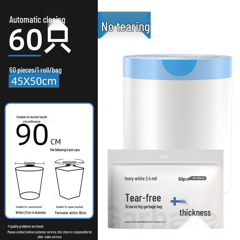 Durable Drawstring Trash Bags - Tear-Resistant, Self-Sealing Kitchen and Dormitory Use