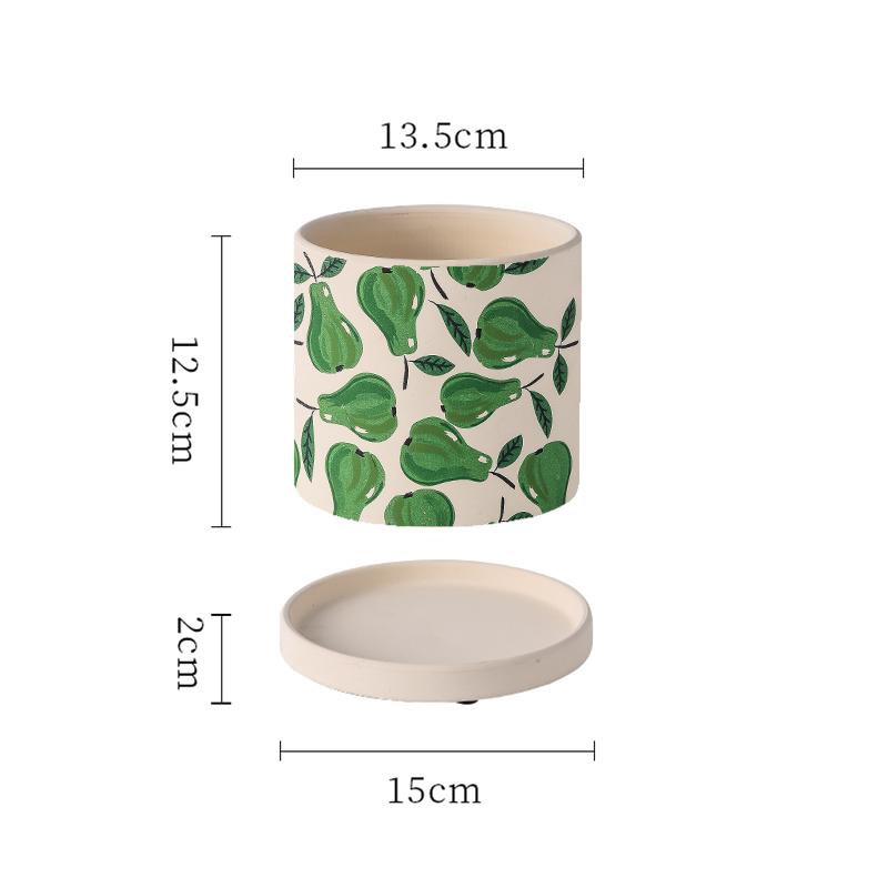 Creative Cartoon Fruit Ceramic Flower Pot Plant Flower Pot with Tray Cylindrical Countertop Flower Pot Living Room Garden Decor