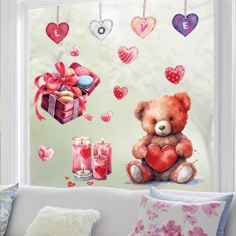 PVC Valentine's Day Window Stickers Animals Cats Bears Mice Love Heart Window Decals  Decorations