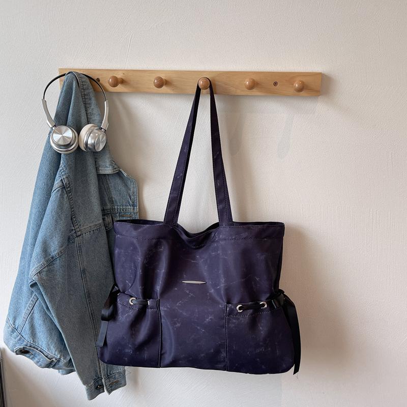 Large Capacity Canvas Tote Bag Women's 2025 Summer New Pleated Handbag Casual Fashion Foreign Style Underarm Shoulder