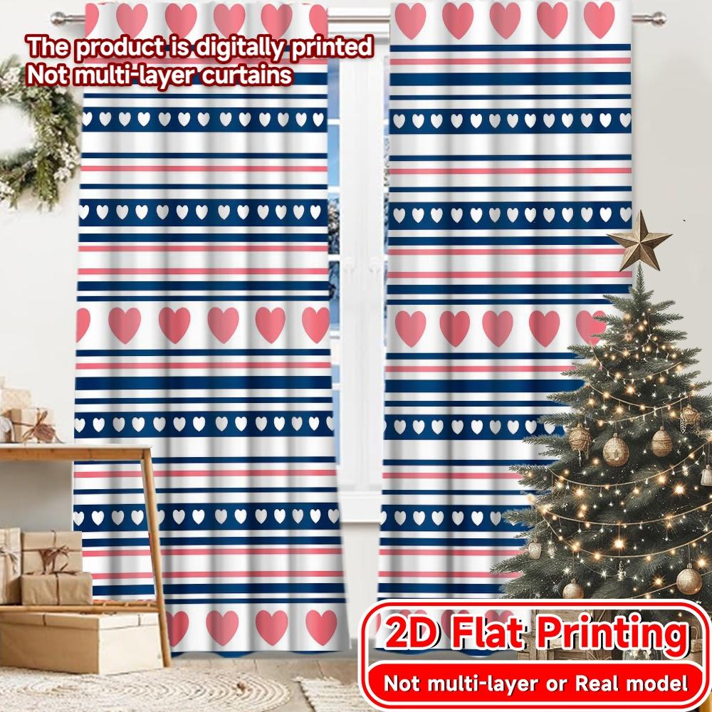 2D Flat Printing,2pcs HeartsandStripes Popular Fashionable Curtains Versatile 100% Polyester Curtains Holiday Ldeal for Bedroom