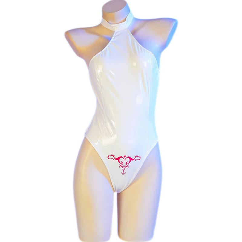 Heißes Sexy Anime PU-Leder Badeanzug Japanisches Mädchen Bodysuit Cosplay Kostüm Rückenfrei Niedliche Unterwäsche Nachthemd Rollenspiel Lingerie
