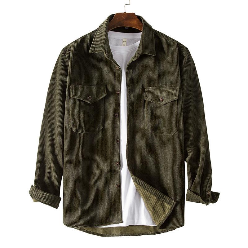 Herren Cord Langarm Dickes Hemd mit Doppeltaschen