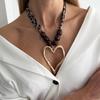 New Exaggeration Big Gold Color Metal Hollow Heart Shape Pendant Necklace Women Trendy Creative Fabric Chain Jewelry Gift
