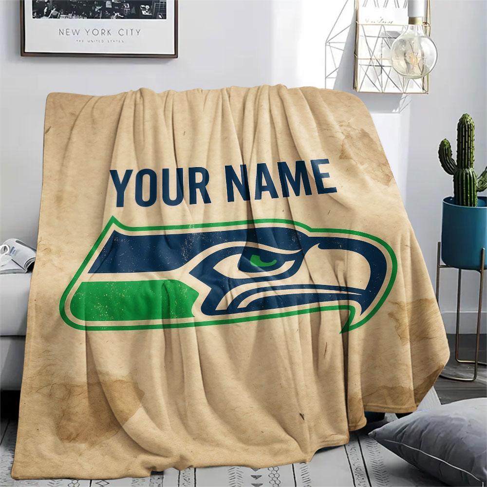 Custom Name,Seattle Seahawks Printed Flannel Blanket, Soft Throw for Bedroom Sofa, Washable, Christmas Present, Great Gift.