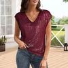 Women Vest Sparkling Sequin Tank Top V Neck Short Sleeve Elastic Party Tops Summer Loose Fit Vest Daily Wear