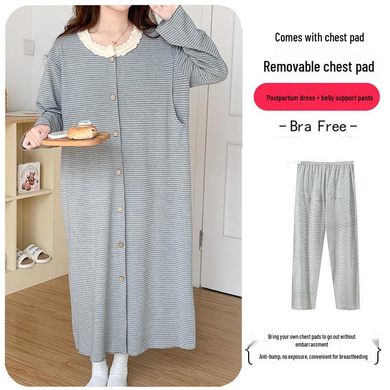 Ensemble Pyjama de Maternité et d'Allaitement avec Coussinets d'Allaitement pour le Printemps et l'Automne – Grande Taille