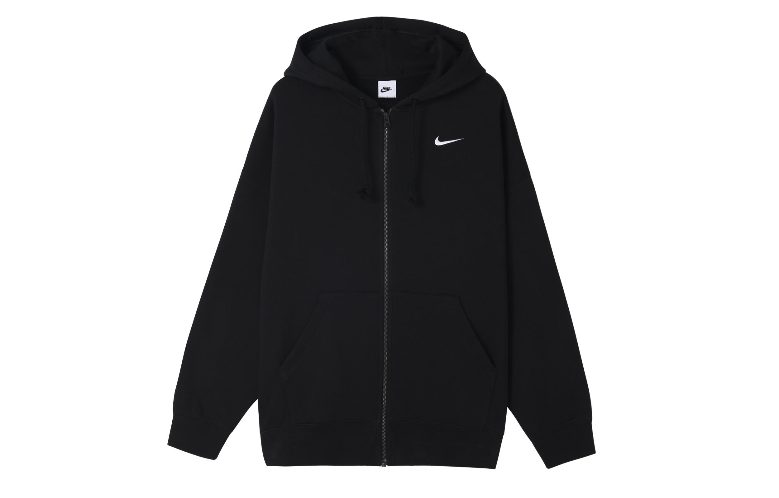 Nike Sportswear Zippers Open Collar Brushed Fleece Lined Hoodie Jacket Women s Black DD5635-010 M