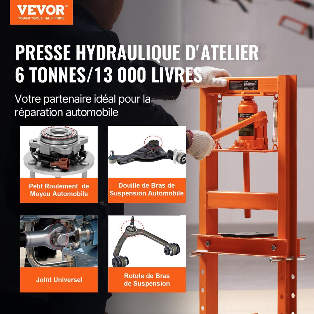 VEVOR Hydraulic Shop Press 6 Ton with Press Plates H-Frame Benchtop Press Stand
