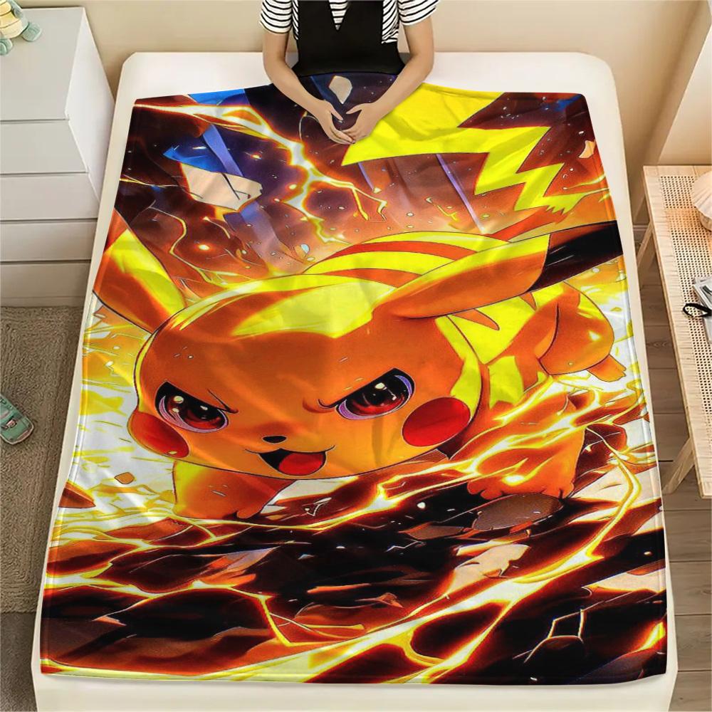 Pikachu Soft Cozy Printed Flannel Blanket for Bedrooms Sofas Chairs Picnic.-TING