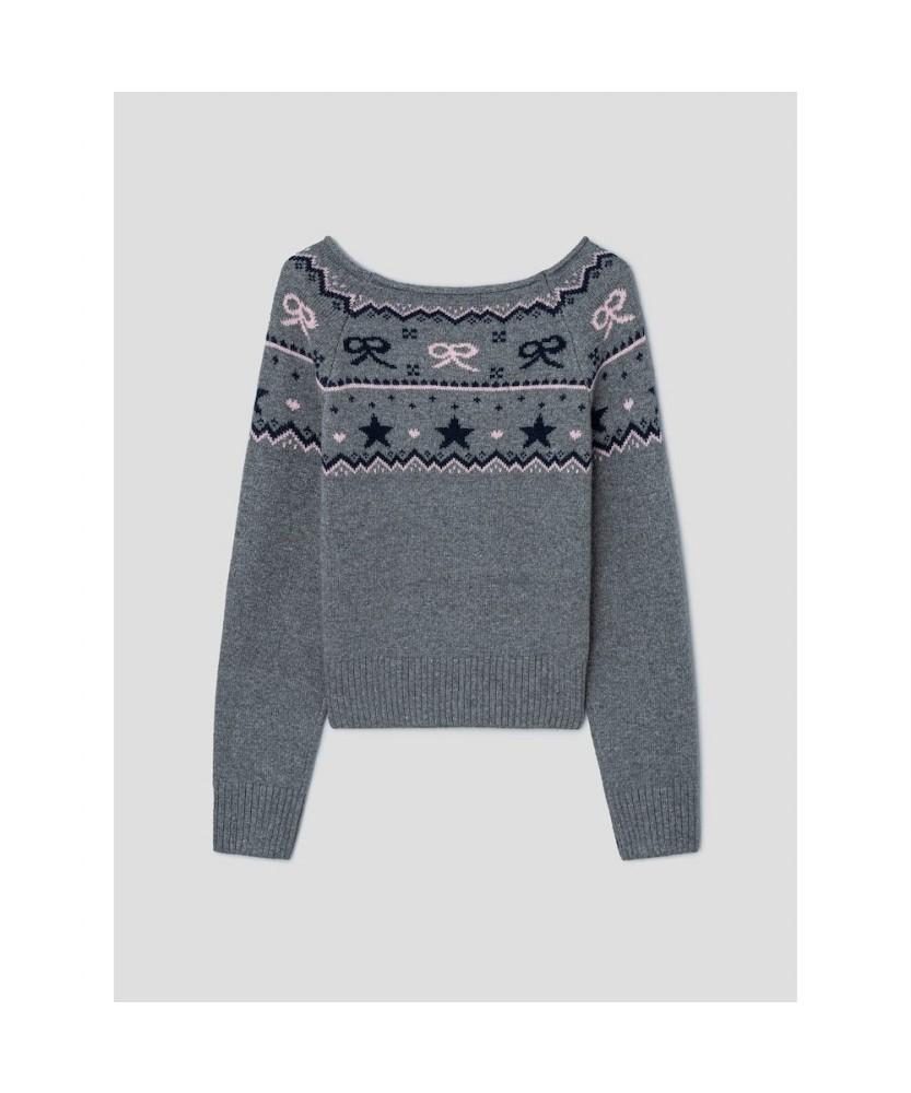 8SECONDS Boat Neck Pattern Pullover Gray