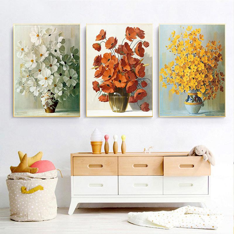 

Красные белые желтые цветы холст плакат ваза настенное искусство принт картина маслом картины на стене картины для украшения дома гостиной