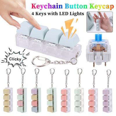4 Keys Button Keycap Fidget Keychain Keyboard Key Toy Keyboard Clicker Toy Keyboard Cube Toy for Adult Gifts To Relief Pass Time