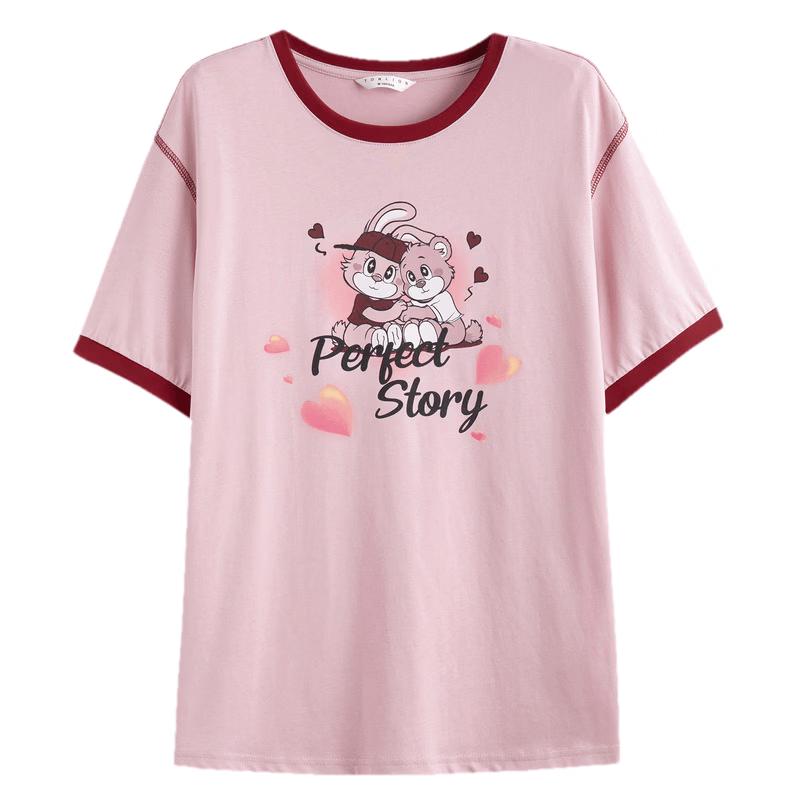 TonLion 2026 Summer Women s Color-Block Topstitch Short-Sleeve T-Shirt L