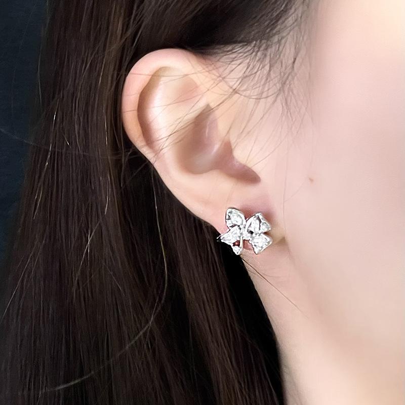 Blumen Ohrstecker Damenmode Leichter Luxus Nischen Design Temperament Ohrringe Sanfter Schleife Leicht Zirkonia Eingelegte Ohrringe