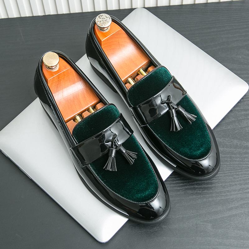 Men s British Style Tassel Slip-on Leather Loafers - Autumn/Winter Formal & Casual Breathable Moccasins 42 темно-зеленого