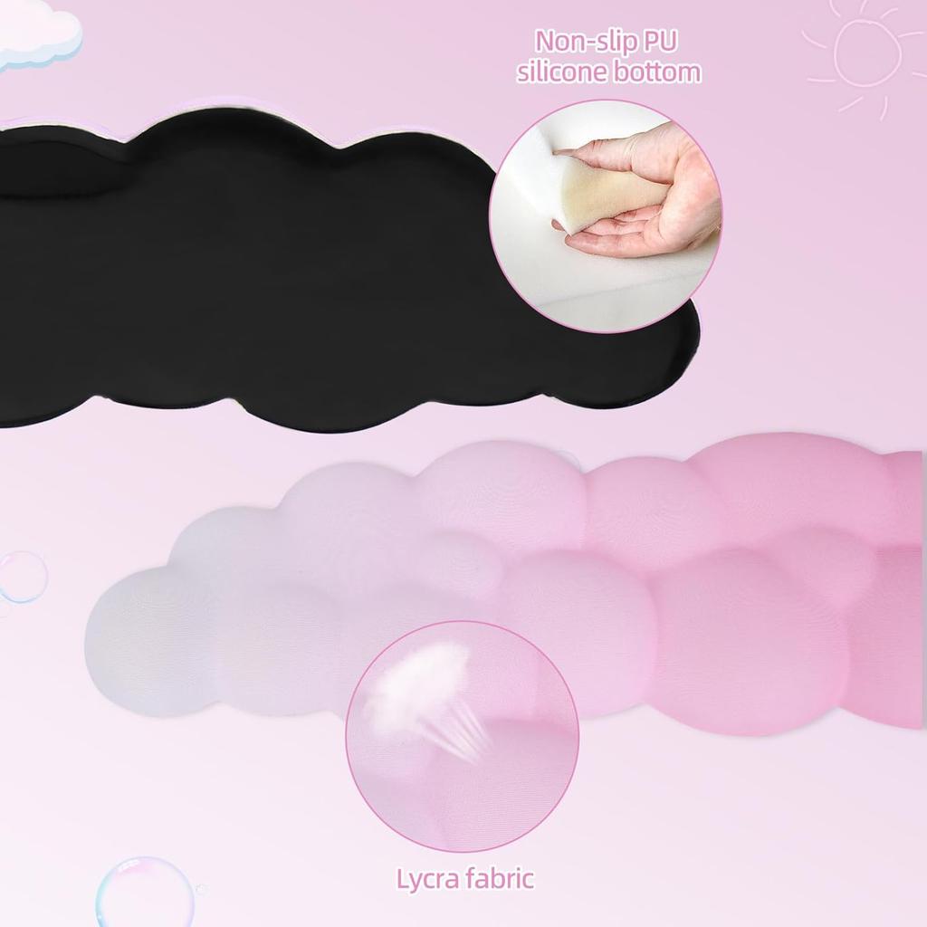 Cloud Keyboard Wrist Rest Mouse Pad Wrist Arm Support Set with Ergonomic Cute Memory Foam for Computer Office Laptop Gaming Cyan Purple Pink