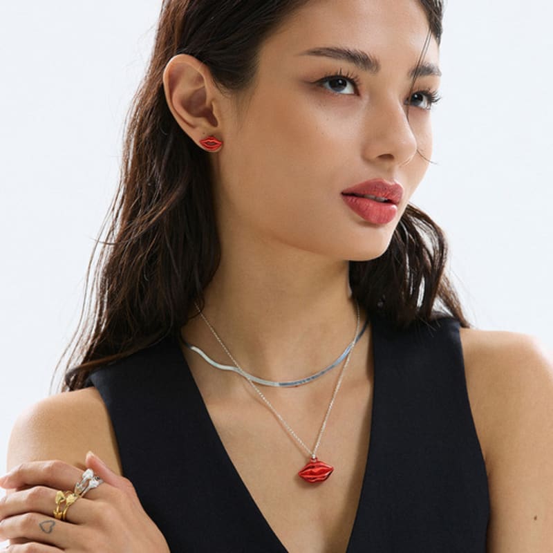 CALLOUTNEWYEAR Chubby Lips Necklace - 25mm_RED (Silver92.5)