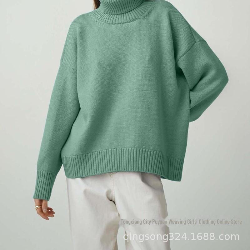 

2024 Европейский и Американский свободный свитер с высоким воротом: Классическая однотонная женская мода осень/зима One Size