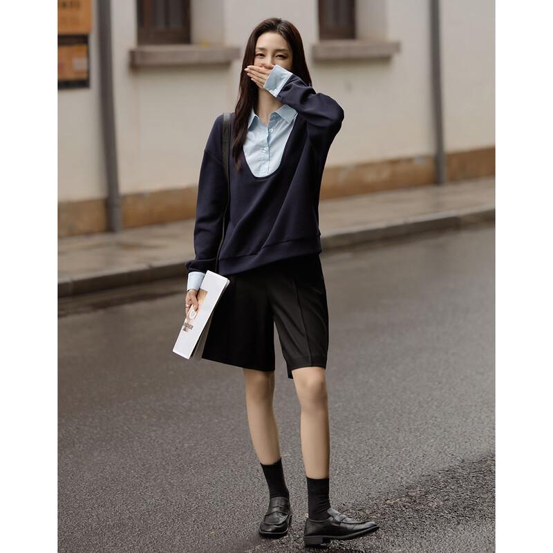 Demana Cloud Cotton Spliced Fake Two-Piece Sweatshirt