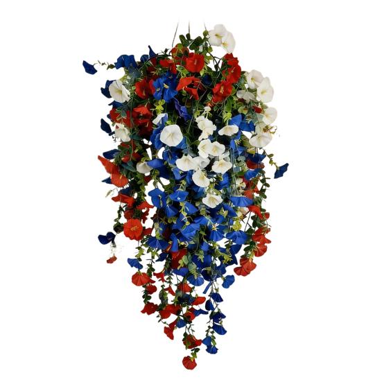 Patriotic Hanging Basket Red Flowers for America s White Blue Artificial 250th Anniversary UV 1pc A