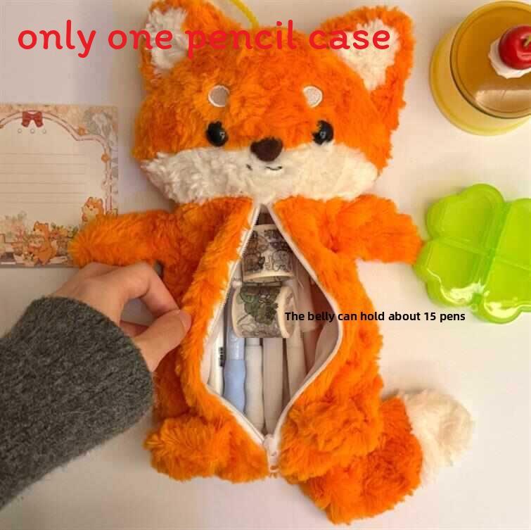 

Cute Fox Pencil Case With Large Capacity Soft Plush Storage For Students And School Supplies