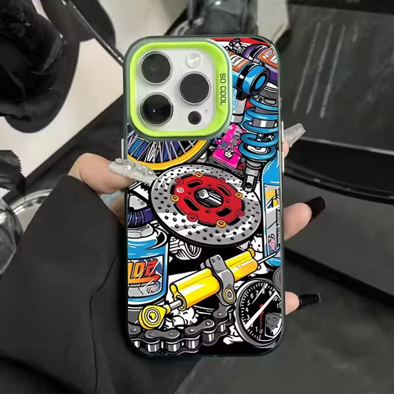 Mechanical Gear Pattern Electroplate Silver IMD Phone Case For iPhone 11 12 13 14 15 16 Pro Max 16E 7 8 Plus X XS XR SE2 Cover