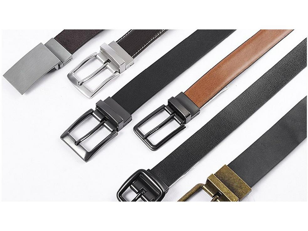 Men's Plus Size Genuine Leather Reversible Belt with Rotating Pin Buckle - Casual and Versatile.