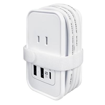 Kashimura Power Strip with Cord Wrapped Around It for Overseas Use! Max PD20W Fast Charging, 3 Outlets, 1 USB-C Port, 2 USB-A Ports, 1m (AC-072)